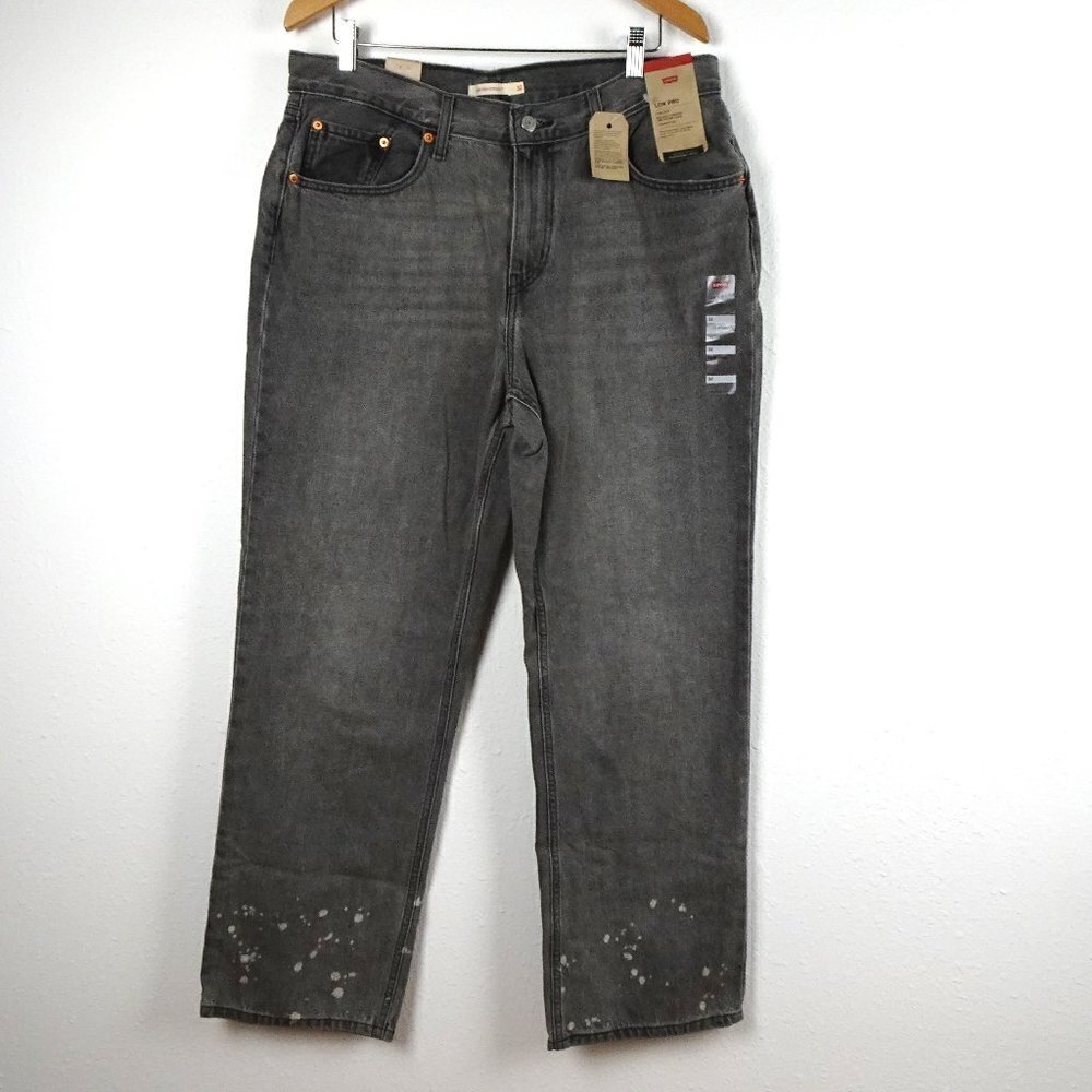 Levi's Relaxed Low Pro Jeans Women's Size 32 Gray Denim Bleach Splatter